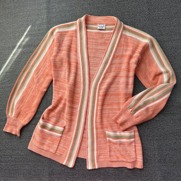 Space Dye Cardigan Peachy Orange Vintage Knit Sweater - Picture 8 of 15